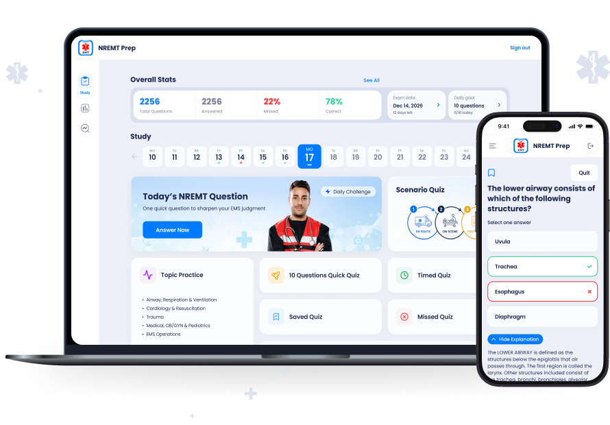 NREMT Prep dashboard on laptop and phone