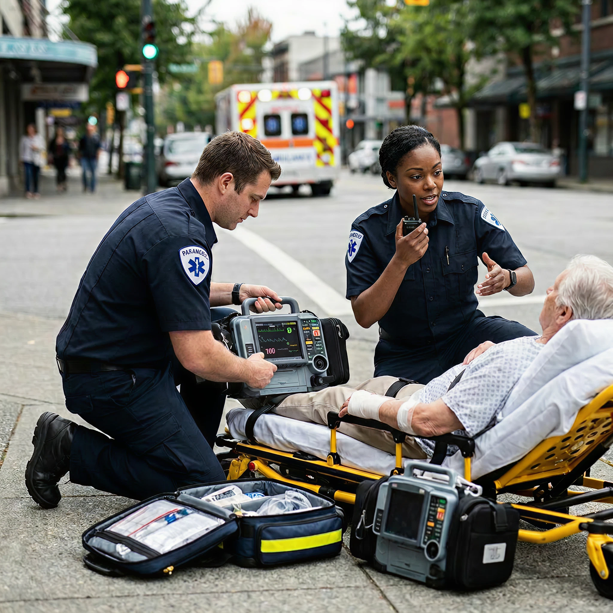 EMS team treating a patient on scene